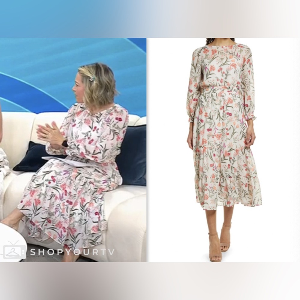 Eliza J Floral Long Sleeve Dress in Pink and Green Size 8 in excellent condition